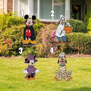 Disney Trick-or-Treat Halloween Characters, Mickey, Minnie, Goofy, and Pluto Yard Sign Cutout, Birthday Party Decor D2IP13