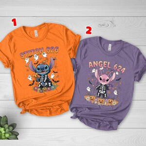 Stitch Angel Skeleton Halloween Couple Shirt, Stitch Halloween Costume, Disneyland Couple Halloween, Matching Family Halloween Shirt NGTE24