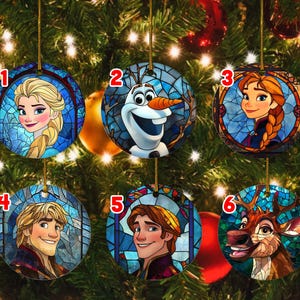 Adorno de vidriera de Frozen, regalo de Navidad de Elsa, Frozen de Disney, adorno de Elsa Anna Olaf, recuerdo de Frozen personalizado para niños, decoración del árbol de Navidad