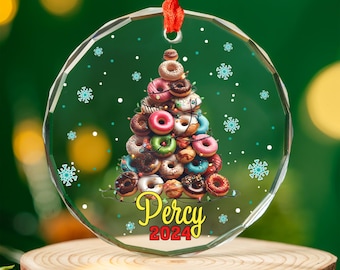 Adorno de cristal con forma de donut personalizado, regalo para niños, adorno de árbol de Navidad con forma de donut, regalo para hija, regalo de Navidad personalizado NFX121