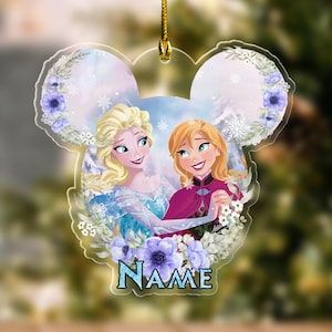 Adorno navideño personalizado de Frozen, adorno de la película Disney, adorno de Elsa Anna Olaf, decoración del árbol de Navidad de Disney, regalo de recuerdo de Frozen NFTB19