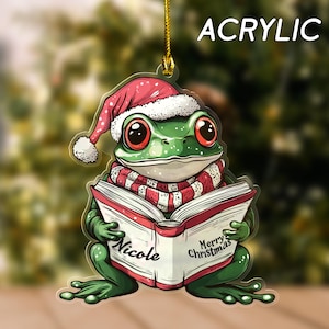 Personalized Frog Reading Book Christmas Ornament, Frog Ornament, Christmas Tree , Christmas Gift, Gift For Frog Lover D1N313