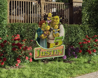 Letrero de jardín personalizado para fiesta de cumpleaños de Shrek, pancarta para fiesta de Shrek, fondo de cumpleaños de Shrek, decoraciones de Shrek, accesorio de cumpleaños de Shrek NGRR22