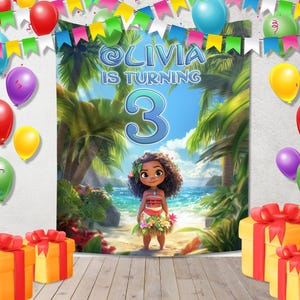 Moana Birthday, Moana Birthday Banner, Custom Moana Backdrop, Kids Birthday Decor, Custom Birthday Backdrop D2FQ09