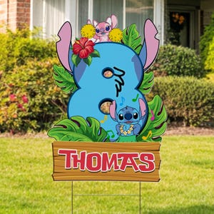 Custom Stitch Birthday Yard Sign Cut Out, Blue Alien Party Prop Standee, Disney Outdoor Decoration, Kid Birthday Yard Sign Decor NGRB06