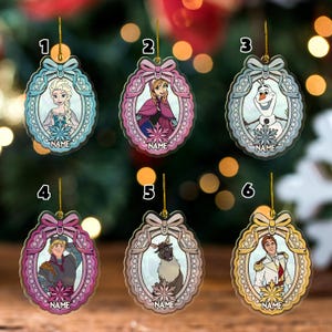 Adorno navideño personalizado de Frozen de Disney, adorno de Elsa, Anna y Olaf, decoración para árbol de Navidad de Disney, regalo de recuerdo de Frozen NGTX09