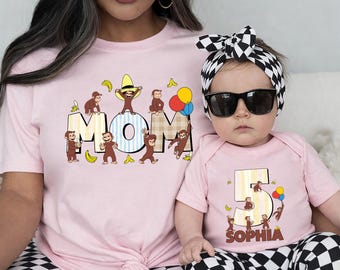Custom Name Age Curious George Birthday Shirt, Family Matching Tee JCUZ02
