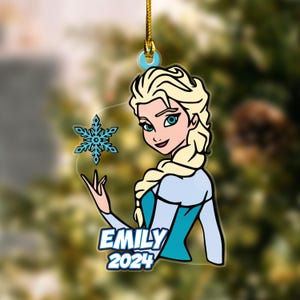 Adorno navideño personalizado de Frozen, adorno navideño de Elsa, adorno de Elsa Anna Olaf, decoración de árbol de Navidad de Disney, recuerdo de Frozen CZIY27
