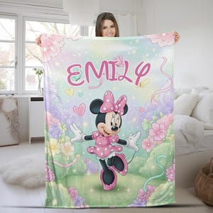 Personalized Minnie Mouse Blanket, Minnie Mouse Blanket, Mickey Minnie Mouse Custom Name Blanket, Magic Kingdom Birthday Gifts C1HS20