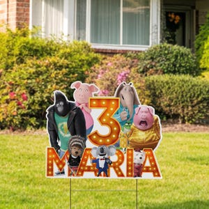 Sing 2 Movie Yard Sign Cut Out, Animated Birthday Party Lawn Decor, Musical Cartoon Character Outdoor Prop, Sing Movie Party Sign D2H410