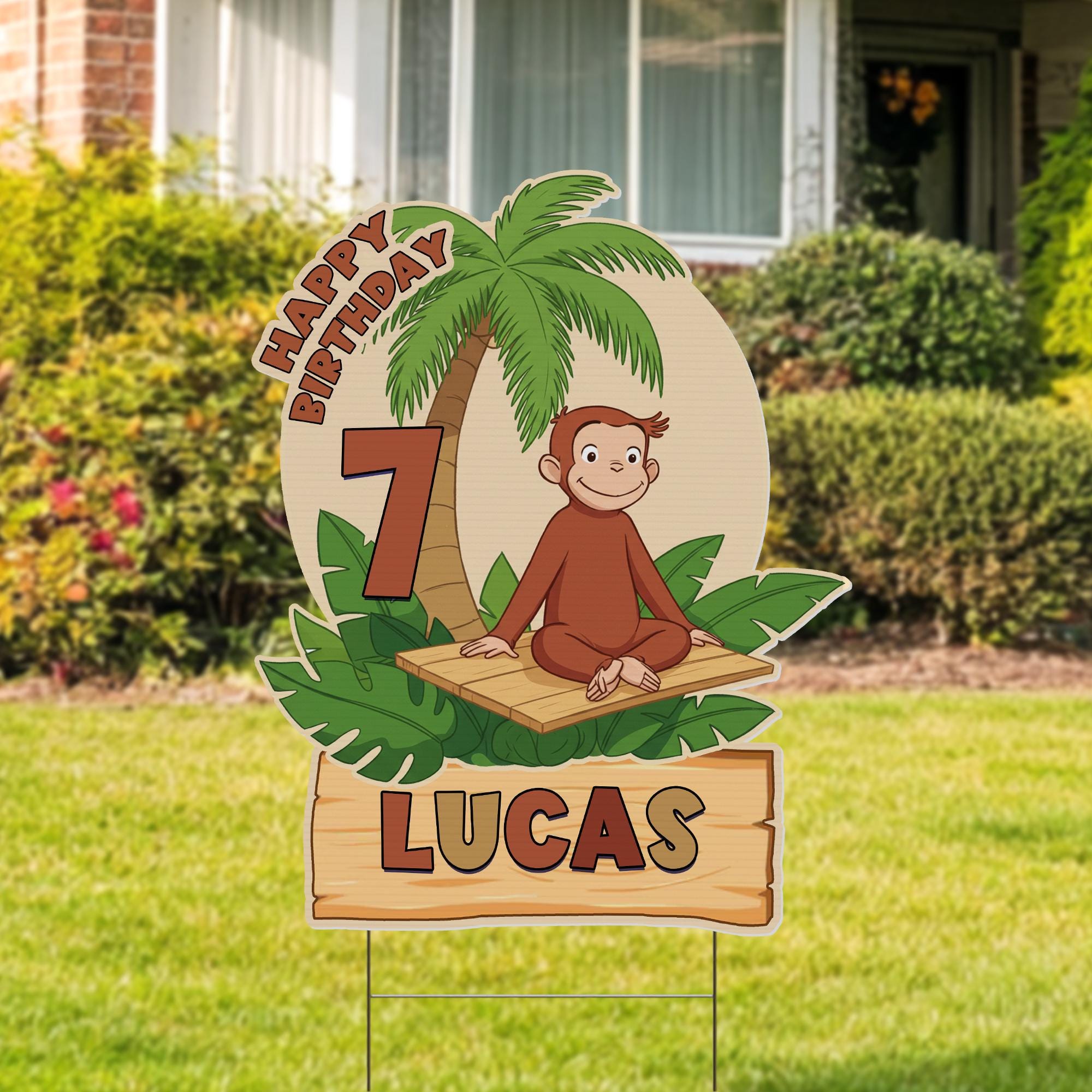 Curious George Yard Sign Cutout, Monkey Birthday Party Outdoor Decor ...