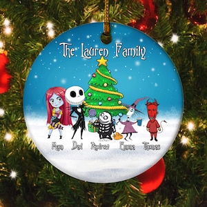 Personalized Nightmare Christmas Ornament, Halloween Custom 2024 Christmas Tree Decor Gift For Kid, Skeleton Family Christmas Gift BYJT35