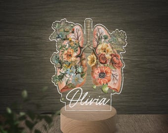 Personalized Lung Floral Pulmonologist Night Light, Custom Medical Student Graduation Gift, Doctor Gift,Medical Pneumologist Lamp C1E518