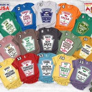 Group Condiments Shirts, Matching Condiment Halloween Costume Party Shirt, Friends Teachers Tshirt, Adults Youth Ketchup CYJ542
