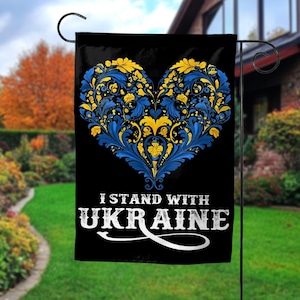 I Stand With Ukraine Garden Flag, Floral Ukraine Flag, Support Ukraine House Banner, Free Ukraine, Save Ukraine, Stop Wars, Democracy NGPP01
