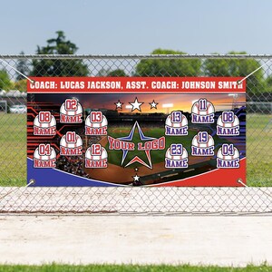 Personalized Baseball Team Backdrop,Customizable Baseball Team Logo Coach and Players name Banner,Baseball Gift,Baseball Match Decor JCLF09