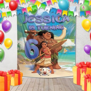 Moana 2 Personalized Birthday Backdrop, Custom Disney Moana Birthday Banner, Kids Birthday Photo Backdrop,Moana Maui Oceana Adventure JCLW06