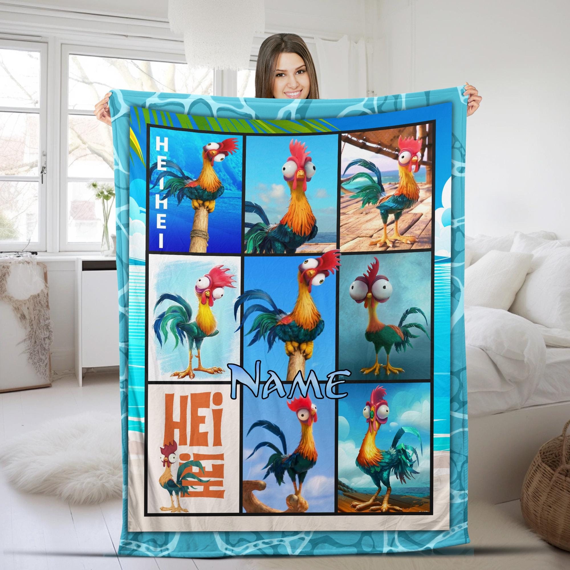 Discover Retro Hei Hei Chicken Fleece Blanket, Moana Blanket For Baby Adult, Themed Bedding, Home Decor