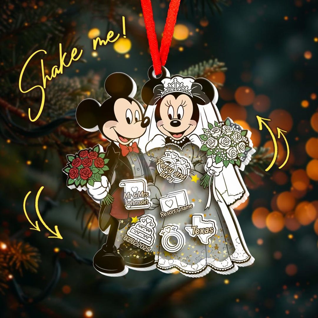 Personalized Mickey and Minnie Wedding Ornament, First Christmas