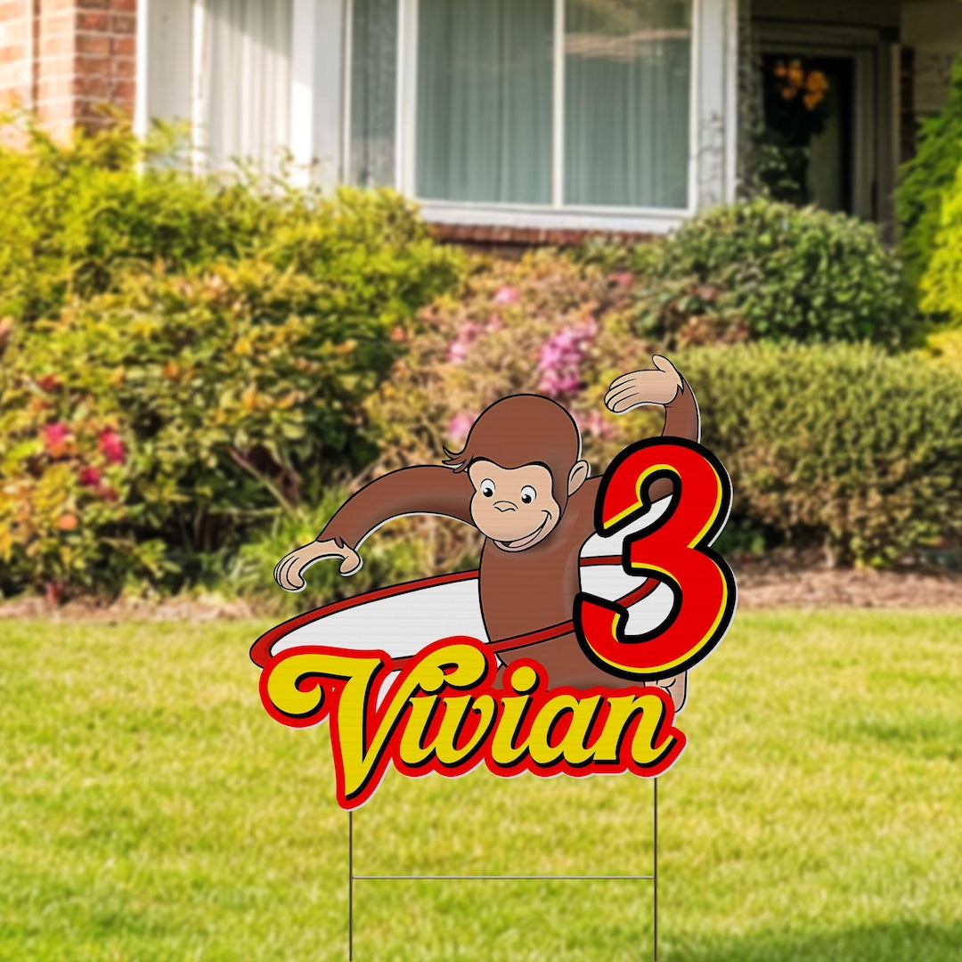Curious George Birthday Yard Sign, Monkey Cutout Party Decor, Custom ...