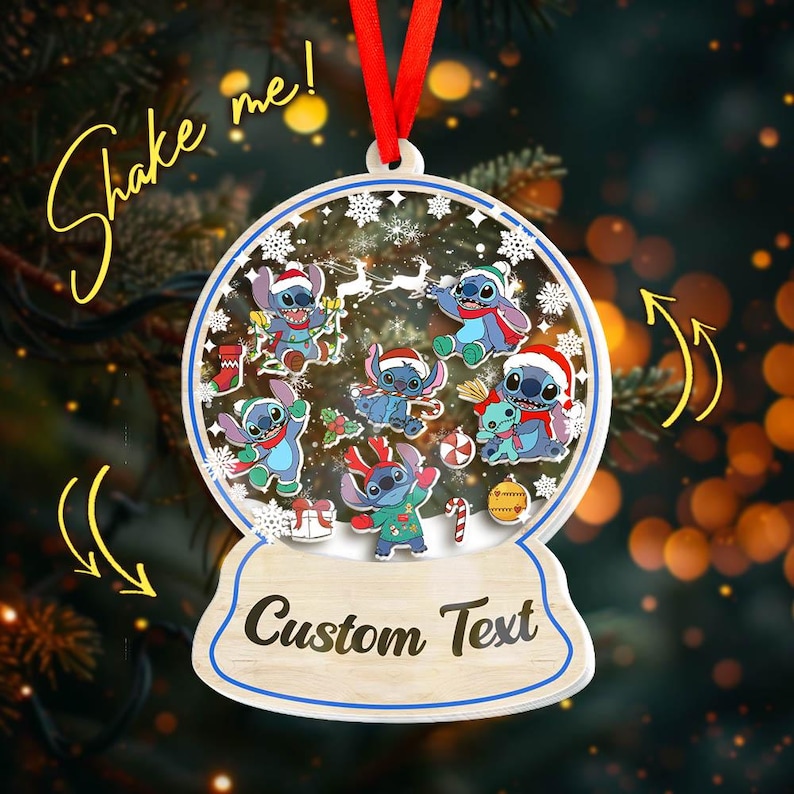 Custom Stitch Family Shaker Ornament, Personalized Disney Christmas