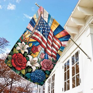 Stained Glass Patriotic Garden Flag, Spring Garden Flag, Summer Garden Flag,Entry Flag,Yard Decor,Housewarming Gift,4th of July Flag JCNO11