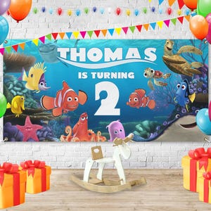 Disney Finding Nemo Birthday Party Decor Backdrop,Finding Nemo Custom Birthday Banner With Name and Age,Birthday Decor,Photo Backdrop JCLW28