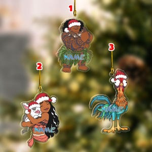 Personalized Moana Christmas Ornament, Custom Moana Movie 2024 Xmas Tree Hanging Decor, Christmas Hei Hei Pua Maui Gift For Kid CZLW09