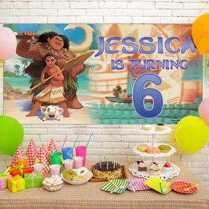 Moana 2 Personalized Birthday Backdrop, Custom Disney Moana Birthday Banner, Kids Birthday Photo Backdrop,Moana Maui Oceana Adventure JCLW06