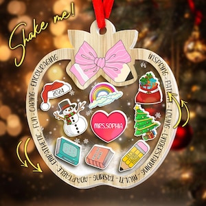 Personalized Teacher Christmas Shaker Ornament, Teacher Christmas Ornament Thank You Teacher Gift, Teacher Christmas Gift NFX210