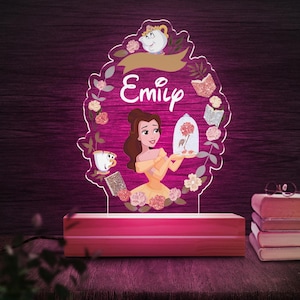 Custom Belle Princess Nightlight, Personalized Disney Princess Night Light, Princess Birthday Gift for Her, Nursery Decor For Baby JCJQ35