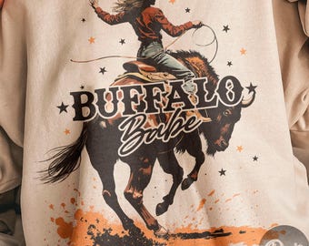 Retro Cowgirl PNG: Buffalo Babe Sublimation/DTG/DTF Design (Digital Download)