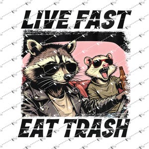 Live Fast Eat Trash PNG, Live Fast Eat Trash Sublimation Dtg Dtf, Funny Raccoon Meme Press Ready Design