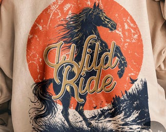 Retro Western PNG Design, Rodeo, Wild Ride Sublimation and DTF Design Clipart (Digital Download)