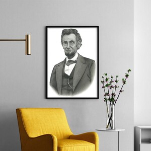 Handgezeichnete Portrait Poster, Original High Resolution, Instant Download Abraham Lincoln Poster, Custom Portrait Art Pencil Kohle