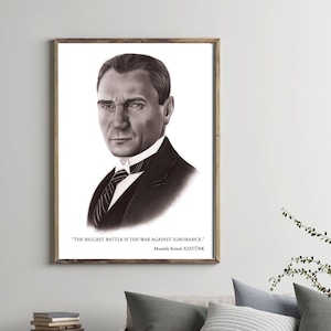 Atatürk Portrait Wandkunst,Mustafa Kemal Atatürk Bleistift Zeichnung,Büro WandKunst,Wohnzimmer Dekoration,handgemachte hochwertige Portraits.