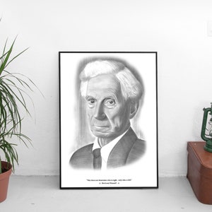 INSTANT DOWNLOAD Bertrand Russell Poster. Motivasyonel inspirierende Zitat. Bleistift-Zeichnungen. OVERSIZED Digitaldruck.