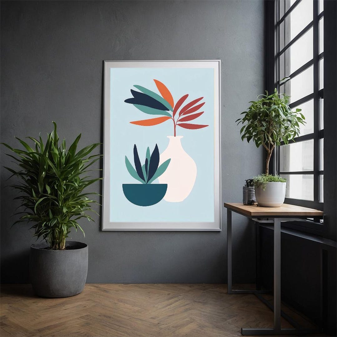 Minimalist Abstract Plant Art Print – Modern Botanical Wall Decor – Mid ...
