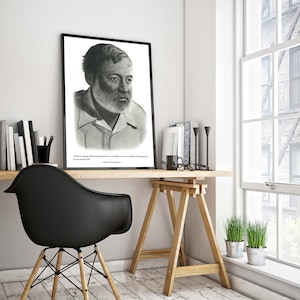 INSTANT DOWNLOAD Ernest Hemingway Poster. Motivasyonel inspirierende Zitat. Bleistift-Zeichnungen. OVERSIZED Digitaldruck.