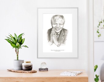 INSTANT DOWNLOAD Nelson Mandela Handmade Wall Decor Poster. Motivational Inspirational Quote. Pencil Drawings. OVERSIZED Digital Print.