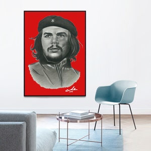 Ernesto Che Guevara Handmade Portrait,High Resolution Room Decor,Downloadable Poster Art, Red Background Che Guevara Poster,Instant Download image 4