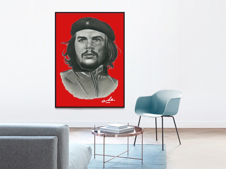 Ernesto Che Guevara Handmade Portrait,High Resolution Room Decor,Downloadable Poster Art, Red Background Che Guevara Poster,Instant Download image 4