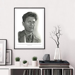 INSTANT DOWNLOAD George Orwell Poster. Motivasyonel inspirierende Zitat. Bleistift-Zeichnungen. OVERSIZED Digitaldruck.