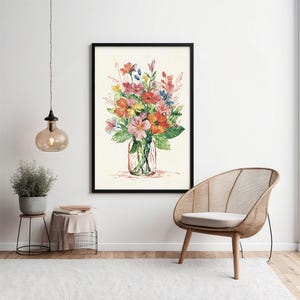 Watercolor Flower Bouquet Print: Elegant Floral Wall Art (Digital Download