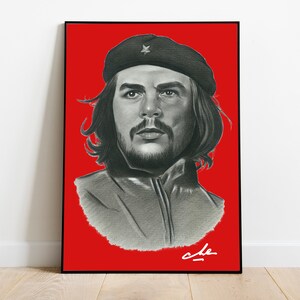 Ernesto Che Guevara Handmade Portrait,High Resolution Room Decor,Downloadable Poster Art, Red Background Che Guevara Poster,Instant Download image 5