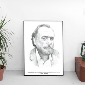 INSTANT DOWNLOAD Charles Bukowski Poster. Motivasyonel inspirierende Zitat. Bleistift-Zeichnungen. OVERSIZED Digitaldruck.