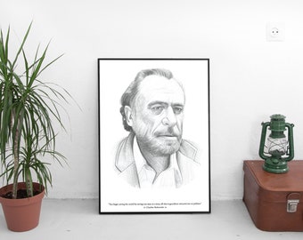 INSTANT DOWNLOAD Charles Bukowski Poster. Motivasyonel Inspirational Quote. Pencil Drawings. OVERSIZED Digital Print.