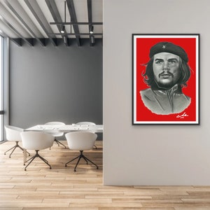 Ernesto Che Guevara Handmade Portrait,High Resolution Room Decor,Downloadable Poster Art, Red Background Che Guevara Poster,Instant Download image 6