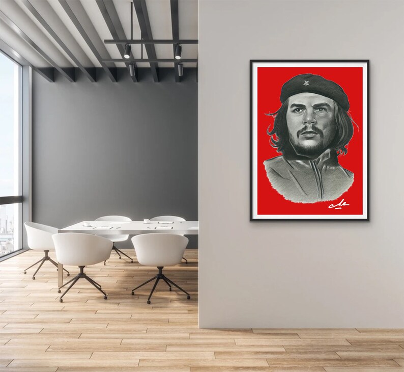 Ernesto Che Guevara Handmade Portrait,High Resolution Room Decor,Downloadable Poster Art, Red Background Che Guevara Poster,Instant Download image 6