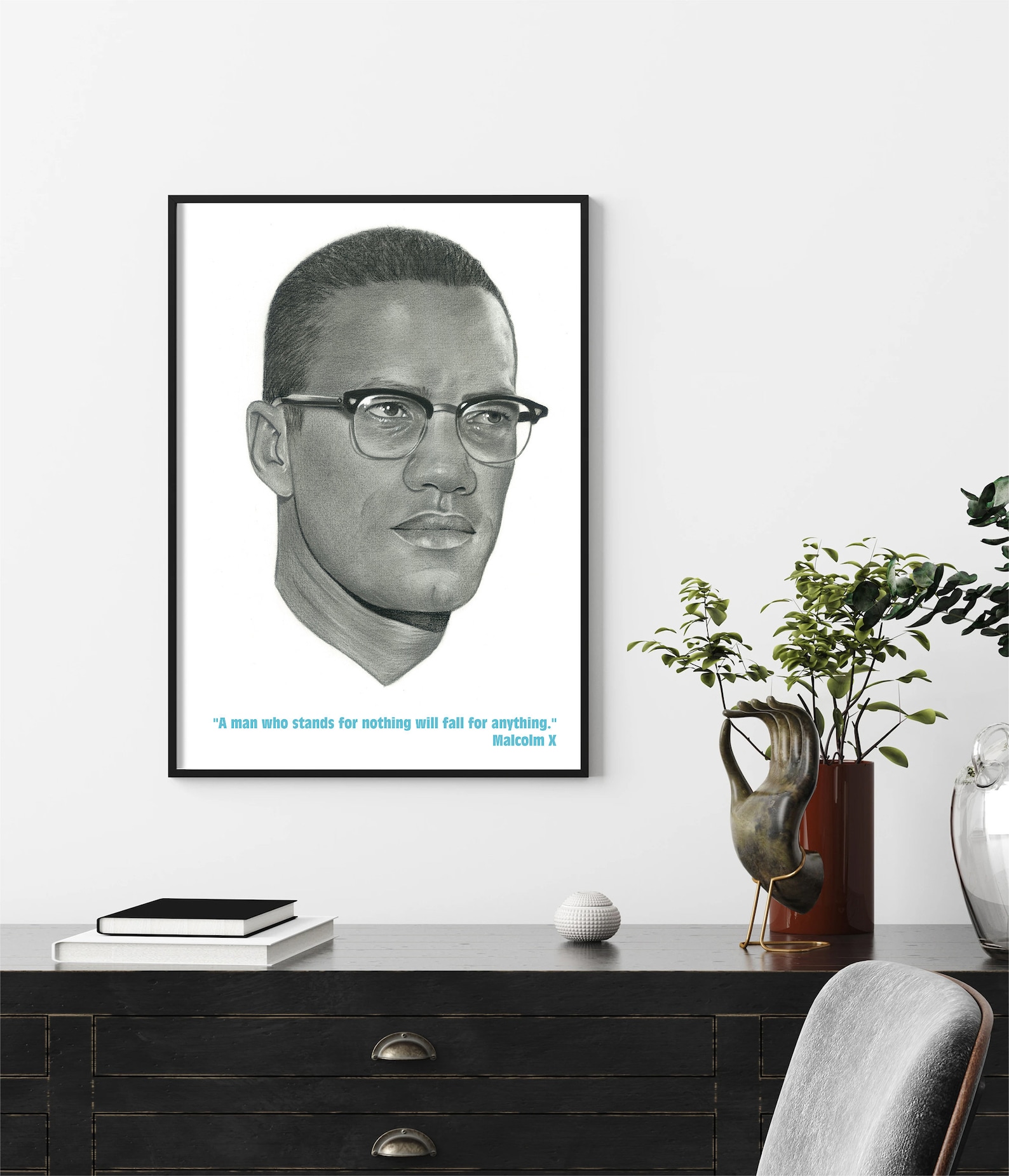 Malcolm X Poster Print, Celebrity Wall Art, Civil Rights 60's Portrait